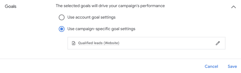Use campaign-specific goal settings